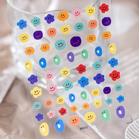 Pegatinas Para Uñas Con Caritas Sonrientes De Colores Ultra Delgadas Adhesivas Transparentes Forma De Flor Nube Calcomanías