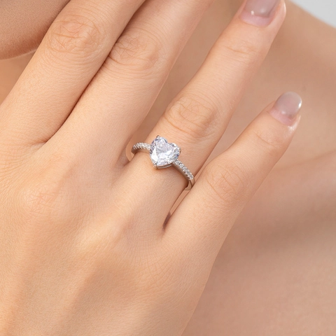 Herzform Zirkonia Ring 925 Sterling Silber Funkelnder Herzschliff Romantische Hochzeit Verlobung Schmuck Für Frauen