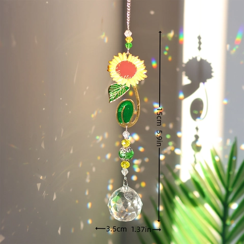 Crystal Suncatcher Hanging Ornament Sunflower Ginkgo Leaf Clover Metal Prism Rainbow Maker Window Home Decor
