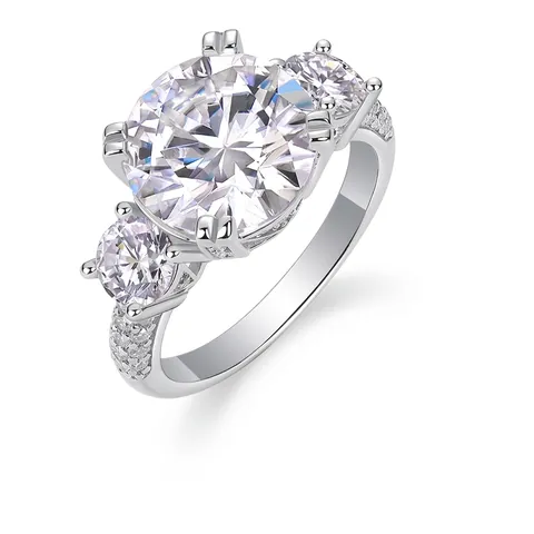 Luxus 5 Karat Rund Moissanit Ring 925 Sterlingsilber Drei Steine Verlobungsring Pavé Moissanit Hochzeitsring Für Damen