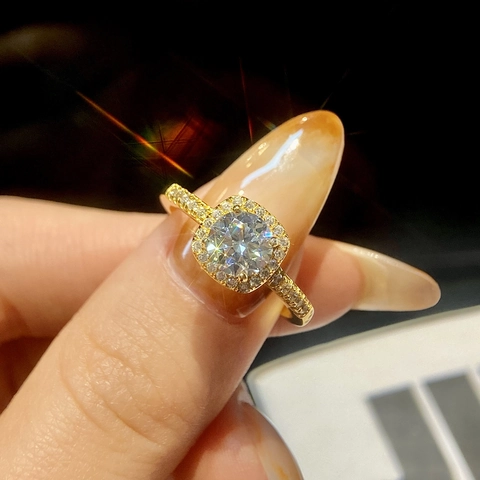925 Sterling Silver Moissanite Ring Square Halo Sugar Cube Style Fashion Jewelry For Women Sparkling Elegant