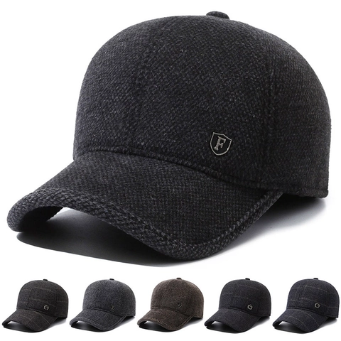 Casquette De Baseball Hiver Homme Avec Protège-oreilles Tissu En Laine Épais Coupe-vent Réglable Chapeau Sport