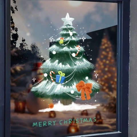 Christmas Tree Window Sticker Static Cling PVC Glue Free Double Sided Glass Door Decal Holiday Decoration