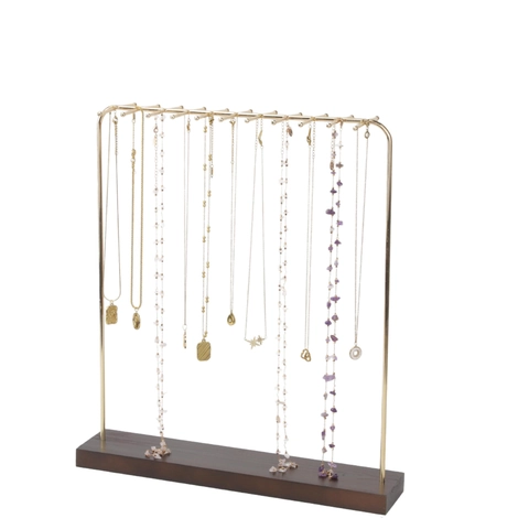 Jewelry Display Stand Necklace Rack Metal With Wood Base Desktop Earring Organizer Holder Multi Hook Boutique Countertop