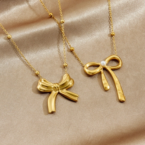 Collana Con Pendente A Fiocco In Acciaio Inossidabile Con Cuore E Künstliche Perle Gioielli Eleganti Da Donna Quotidiano