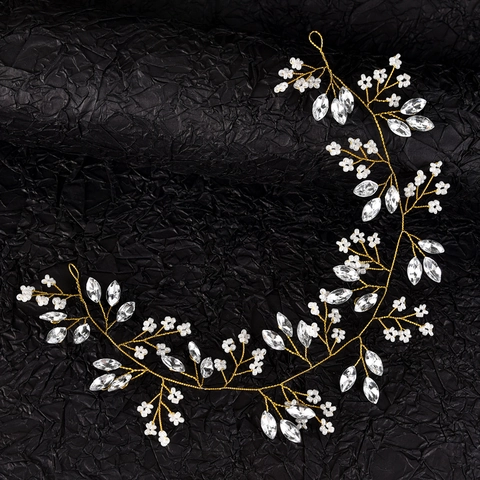 Handmade Bridal Hair Vine Headband With Marquise Rhinestones Faux Artificial Pearls And Alloy Wire For Wedding Party Elegant Headpiece