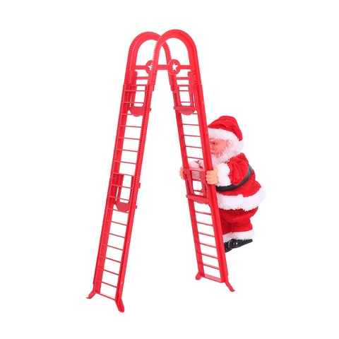 Electric Climbing Santa Claus On Double Ladder With Music Christmas Decoration Ornament Xmas Gift For Home Party Kids Toy