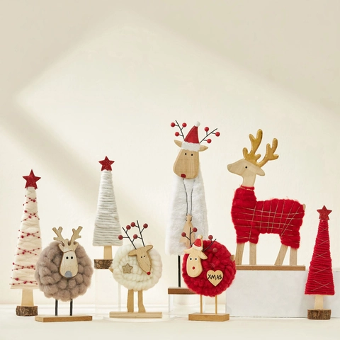 Décorations De Noël De Table En Bois Feutre De Laine Renne Mouton Père Noël Arbre Style Nordique Fait Main Fête
