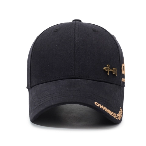 Gorra De Béisbol De Algodón Estilo Chino Bordado Dorado Protección Solar Ajustable Sombrero Al Aire Libre Con Placa De Metal Hombre Mujer