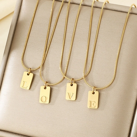Collana Con Pendente Lettera Iniziale Acciaio Inossidabile Placcato Oro Piastra Rettangolare Catena Serpente Gioielli Di Moda Per Donna Uomo