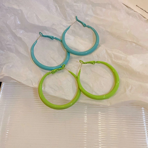 Kleurrijke Ronde Oorringen Geometrische Legering Minimalistisch Met Zilveren Oorsteker Frisse Zoete Stijl Sieraden Voor Dames