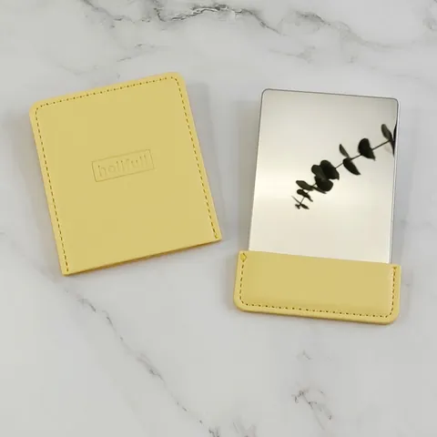 Specchio Da Trucco Portatile In Acciaio Inossidabile Quadrato Infrangibile Con Custodia In Pelle PU Specchio Da Tasca Sottile