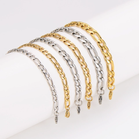 Figaro Chain Bracelet 304 Stainless Steel High Polished Punk Minimalist Basic Jewelry For Men Women