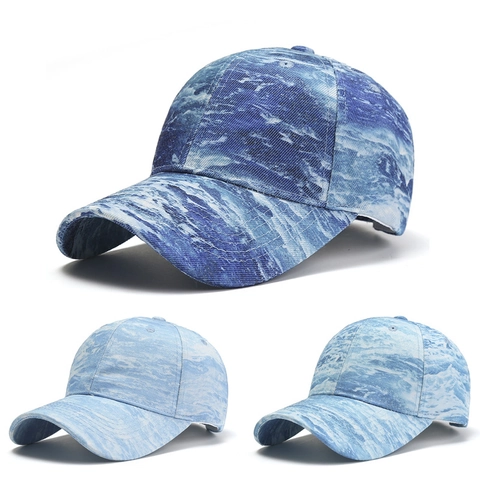 Ocean Wave Print Baseball Cap Polyester Cotton Adjustable Curved Brim Streetwear Sun Hat For Men Women Unisex Casual