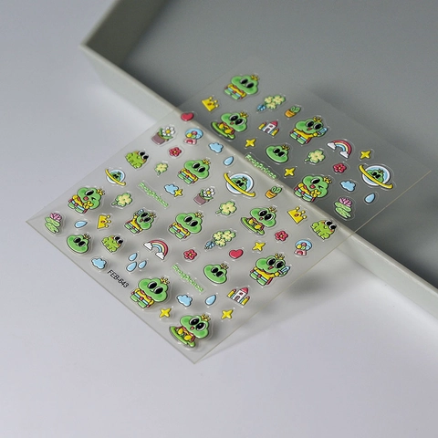 Froschkönig Nagelaufkleber 5D Geprägt Süßes Cartoon Selbstklebende Decals Für Maniküre Dekoration Regenbogen Krone