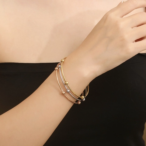 Minimalist Stainless Steel Bangle Bracelet For Women Round Bead Geometric Stackable Jewelry Gold Silver Rose Gold Fashion