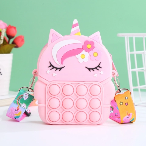 Unicorn Silicone Pop It Shoulder Bag Sensory Decompression Crossbody Purse For Girls