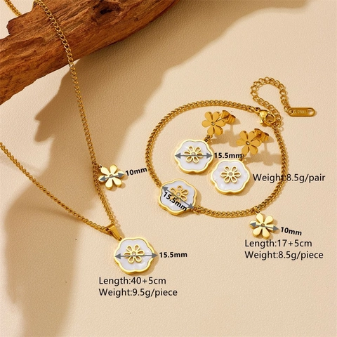 Collar Pulsera Pendientes De Flor Para Mujer Acero Inoxidable Chapado En Oro Colgante Floral De Concha Joyería De Moda