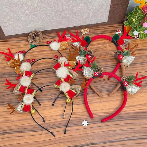 Cerchietto Natalizio Con Corna Di Renna In Peluche Con Pigne Bacche Campanelli Per Decorazione Di Festa Donne