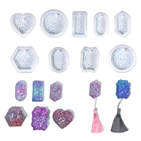 Silikonform Für Harzguss DIY Diamantoberfläche Anhänger Tag Sechseck Rund Herz Formen Flexibles Handwerkzeug