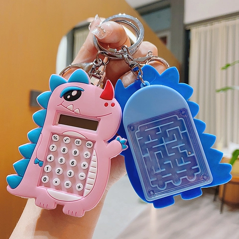 Cartone Animato Dinosauro Mini Calcolatrice Elettronica Portachiavi Plastica Silicone Borsa Pendente Per Studenti Bambini Regalo