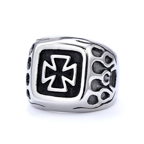 Anello A Sigillo Croce Di Ferro Acciaio Inossidabile Vintage Motivo Fiamma Punk Biker Gotico Gioielli Uomo Donna