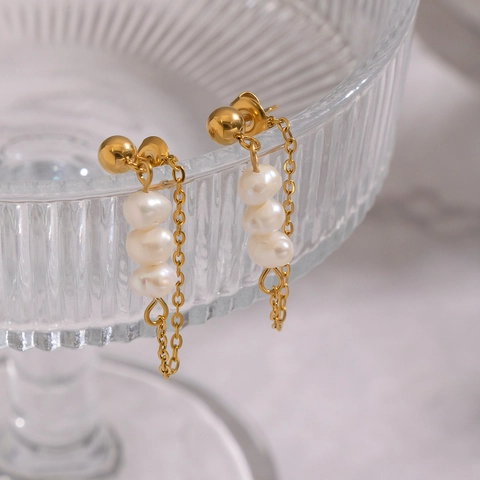 Süßwasserperlen Tropfenohrringe 304 Edelstahl Vergoldet Quastenkette Elegant Hypoallergener Schmuck Für Frauen