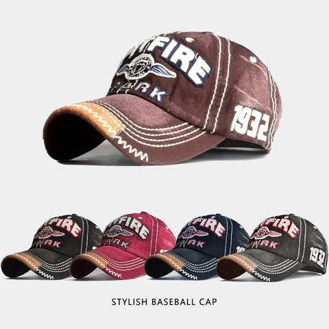 Vintage Cotton Baseball Cap With 3D Eagle Embroidery Fire Park 1932 Letters Distressed Curved Brim Sun Hat For Men Women