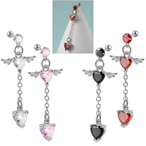 Angel Wing Hart Zirkonia Helix Oorbel Roestvrij Staal Ketting Hanger Stud Piercing Sieraden Voor Vrouwen