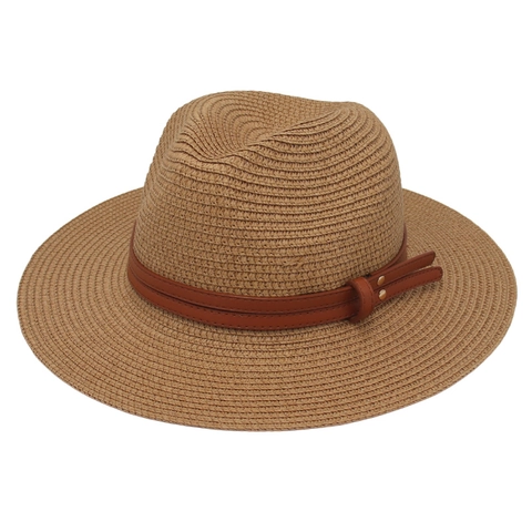 Chapeau Fedora En Paille Style Panama Respirant Protection Solaire Été Plage Jazz Avec Ceinture Cuir Rivets