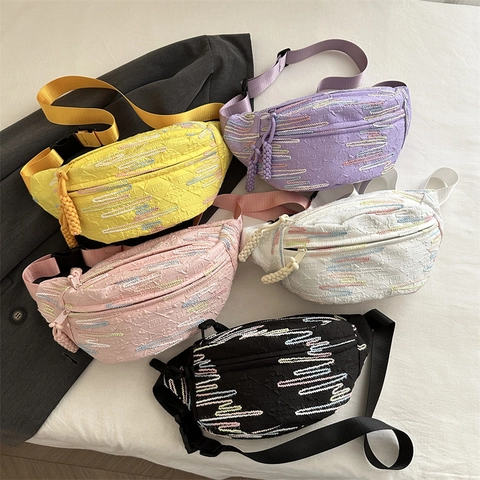 Riñonera Para Mujer Bordado Colorido Tela Jacquard Correa Ajustable Bolso De Pecho Informal Para Viajes Deporte