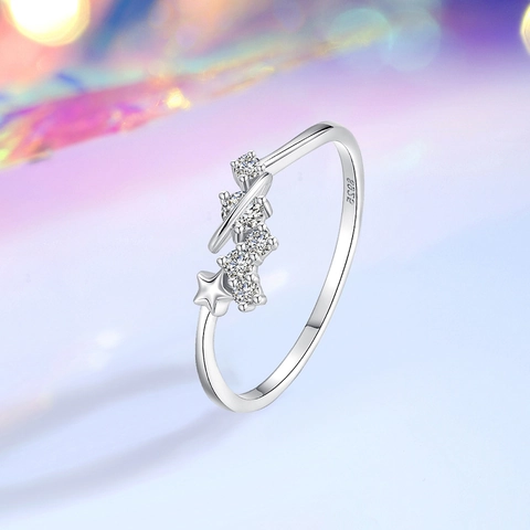 925 Sterling Silver Planet Star Ring With Zirconia Sparkling Stackable Minimalist Fashion Jewelry For Women