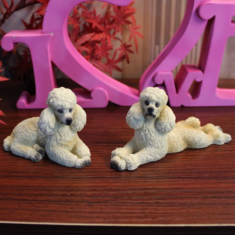 Realistic Resin Poodle Dog Figurine Simulation Teddy Puppy Model For Home Office Car Dashboard Decoration Gift
