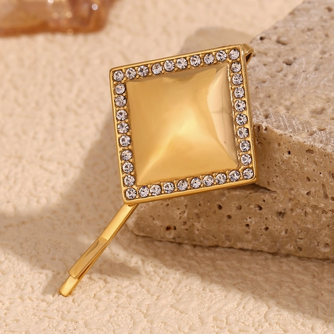 Geometrische Quadratische Haarklammer Edelstahl 18K Vergoldet Mit Strass Minimalistisches Mode Haaraccessoire Für Damen