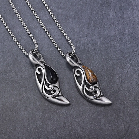 Collana Pendente Occhio Di Tigre Acciaio Inossidabile Retro Gotico Goccia Vintage Tribal Gioielli Uomo Donna