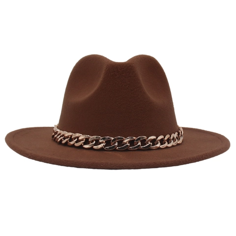 Chapeau Fedora Élégant Feutre De Laine Avec Décoration De Chaîne En Acrylique Style Vintage Pour Femmes Hommes
