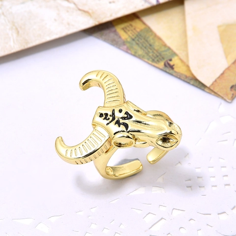Hip Hop Stierkopf Verstellbarer Offener Ring Für Damen Herren Kupfer Zirkonia Eingelegt Gold Überzogener Kubanischer Schmuck