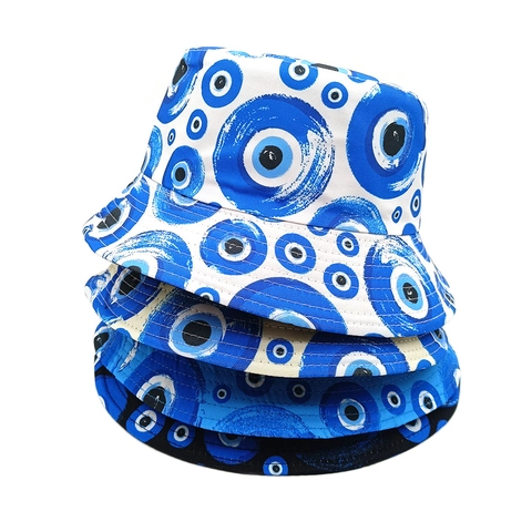Evil Eye Bucket Hat Sun Protection Foldable Polyester Outdoor Retro Sun Hat For Men Women