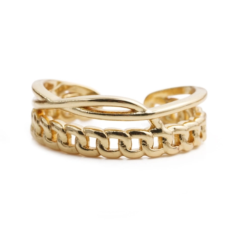 Geometrischer Doppelschichtiger Verstellbarer Kupferring Mit Mikropflaster Zirkon Vergoldet Bordsteinkette Mode Schmuck Für Frauen