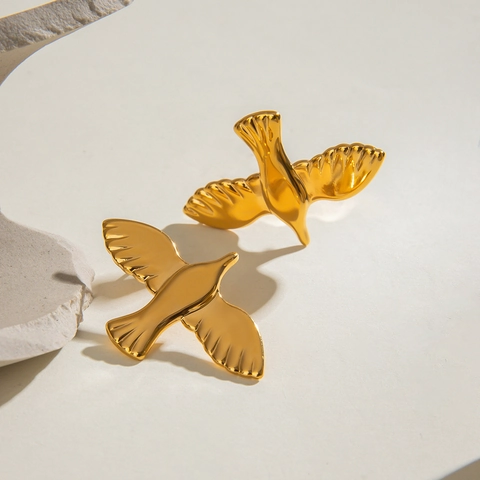 Roestvrijstalen Vliegende Vogel Duif Knopoorbellen Verguld Waterdicht Hypoallergeen Geometrische Minimalistische Sieraden Dames