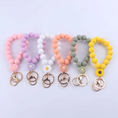 Llavero De Pulsera De Cuentas De Silicona Con Colgante De Margarita Girasol Cierre De Langosta De Metal Para Mujeres
