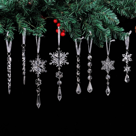 Weihnachtsbaumschmuck Transparent Blau Acryl Schneeflocken Eiszapfen Hängende Dekoration Für Feiertagsfeier Zuhause Festliches Dekor