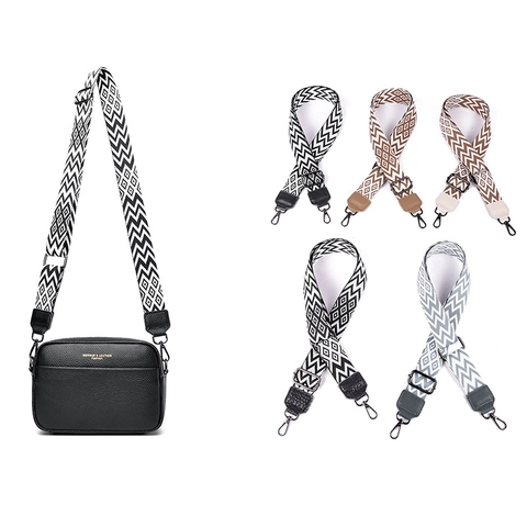 Wide Shoulder Strap Replacement Bag Belt Adjustable Nylon Webbing With Leather Ends Ethnic Style Geometric Leopard Pattern