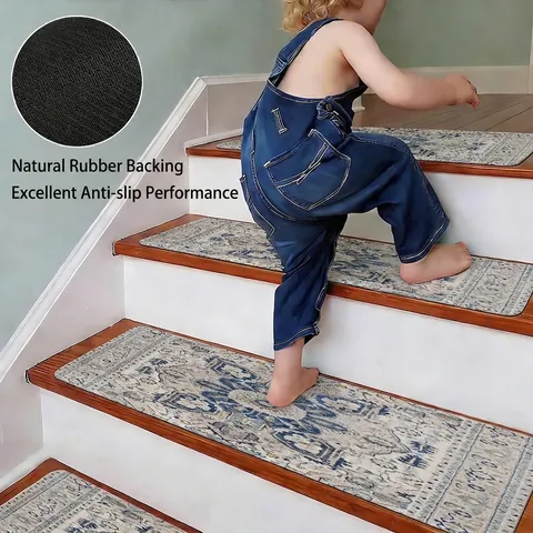 Stair Treads Mats Non-Slip Self-Adhesive Washable Polyester Step Rugs For Wooden Stairs Home Protection