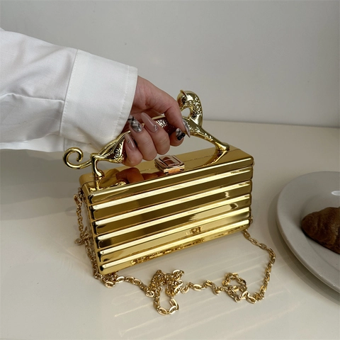 Pochette Da Sera Con Manico A Leopardo Borsa Rigida In Metallo Strutturato Con Tracolla A Catena Per Feste E Matrimoni
