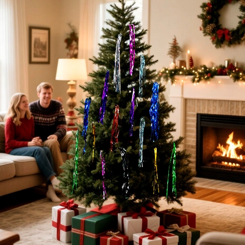 Christmas Tinsel Garland Metallic Foil Hanging Streamer For Holiday Tree Party Decoration DIY Shiny