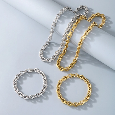 Collar Y Pulsera Minimalistas De Acero Inoxidable Eslabones De Cadena O Rollo Pulidos Joyas De Moda Para Hombres Y Mujeres Unisex