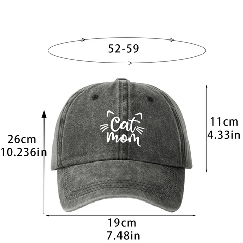 Washed Cotton Baseball Cap Cat Mom Embroidery Retro Denim Sun Hat Adjustable Dad Cap For Outdoor Use