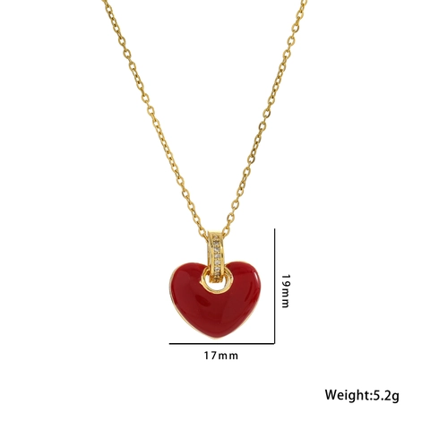 Mode Titanium Staal Hart Hanger Halsketting Voor Vrouwen Emailleglazuur Minimalistisch Strass Ingelegde Verguld Sieraden