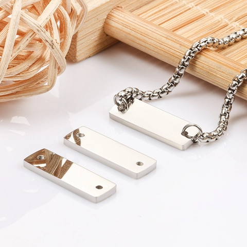 Etiquetas Conectoras Rectangulares De Acero Inoxidable Doble Agujero Colgantes Barra Pulidos Para Joyería DIY